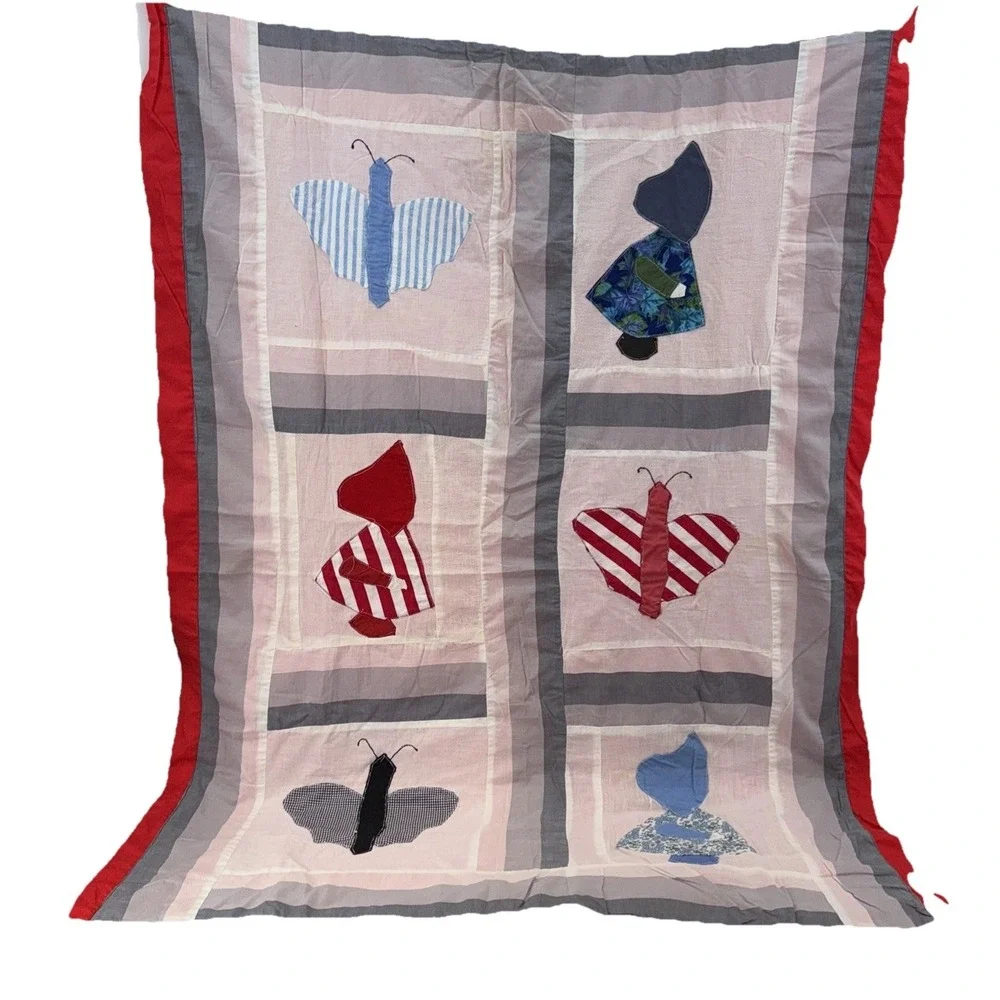 Patchwork Quilt Bedding Bedspread Butterfly Sun‎ bonnet  Sue 37x66 No Batting